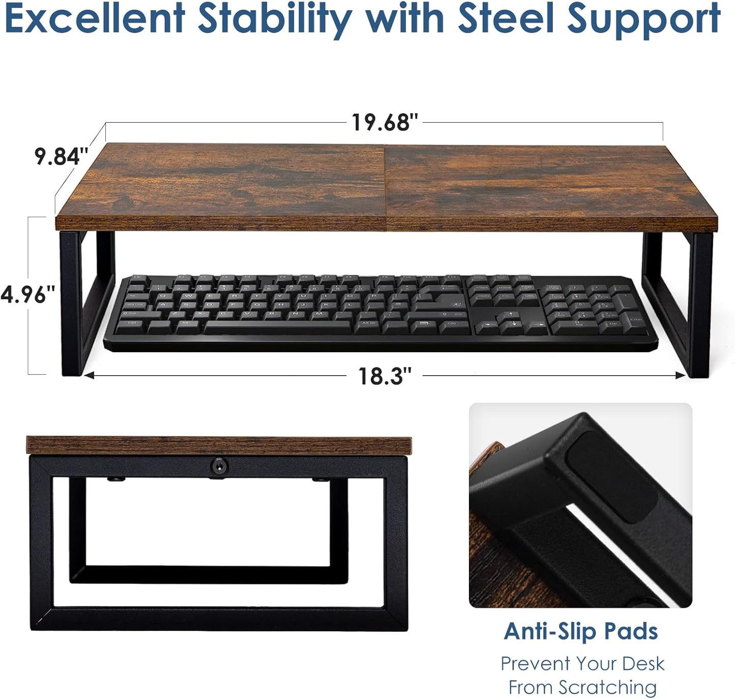 ARCOBIS 20 Inch Monitor Riser, Wood & Metal Computer Monitor Stand Riser for Desk, Rustic Brown