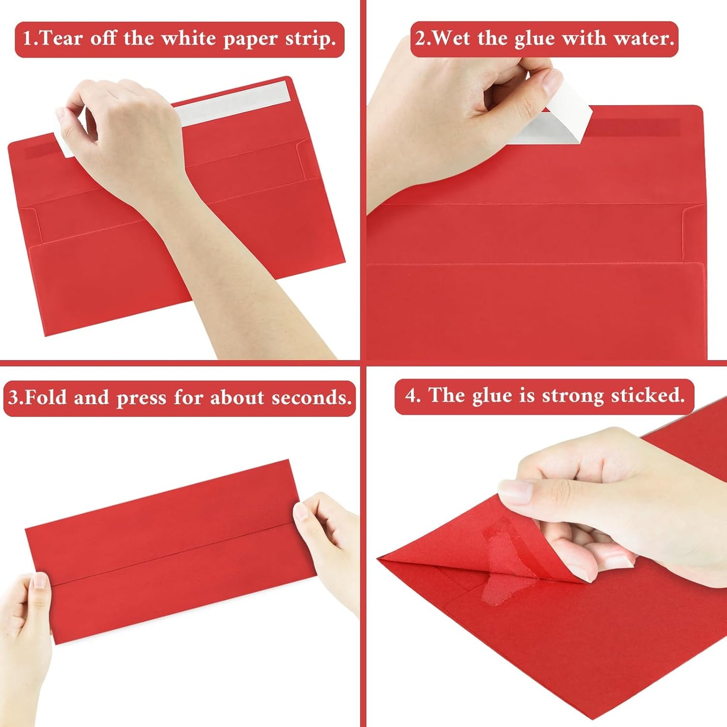50 Pack #10 Business Envelopes, Red Standard Envelopes Self Seal, Letter Size Mailing Envelopes for Checks Letters Invoices Statements Christmas Birthday Graduation Wedding, 4 1/8 x 9 1/2 Inch