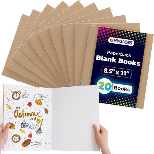 Hygloss Blank Books 8.5 x 11 Inches - 20 Pack – Kraft Color Paperback for Drawing & Writing – Empty Books for Journaling, Sketching or Arts & Craft
