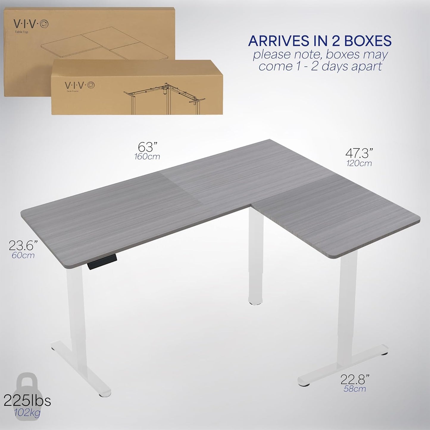 VIVO Electric Corner L-Shaped 63 x 47 in Standing Desk, Memory Height Adjustment, Dark Gray Top White Frame, DESK-E3CTWG-47