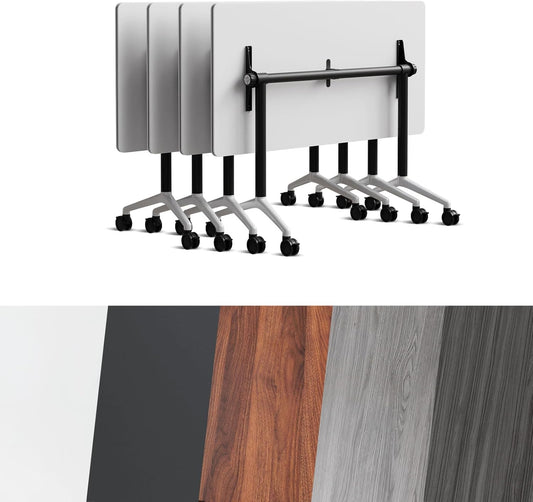 Conference Room Table, Folding Conference Tables,Thicken Grey Tabletop,Flip Top Wooden Seminar Meeting Room Table for Conference Room Offices (4, Black+White, 70.8”)