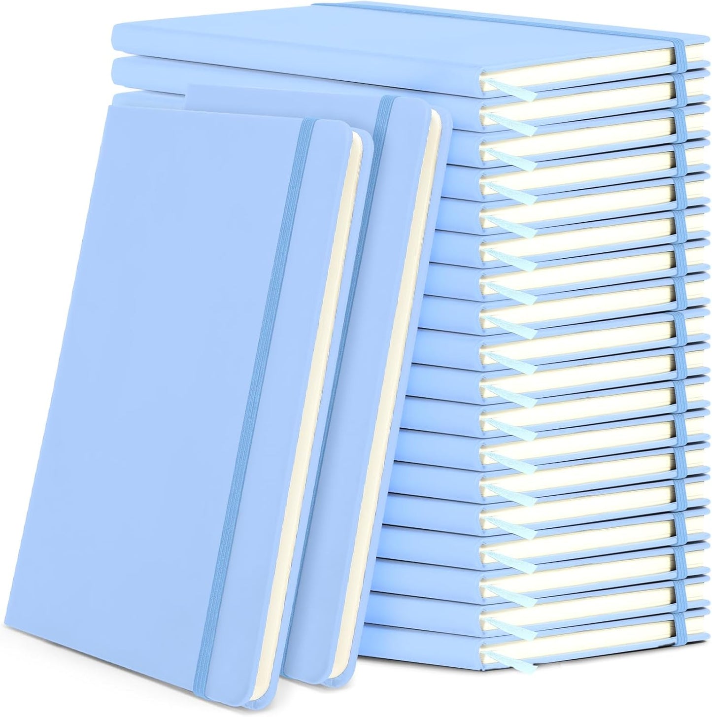 Honoson 20 Pack Lined Journal Notebooks A5 Hardcover Executive Notebook 5.5" x 8.3" PU Leather Wide Ruled Journals Bulk with Elastic Band for Home Business Office School Supplies(Light Blue)