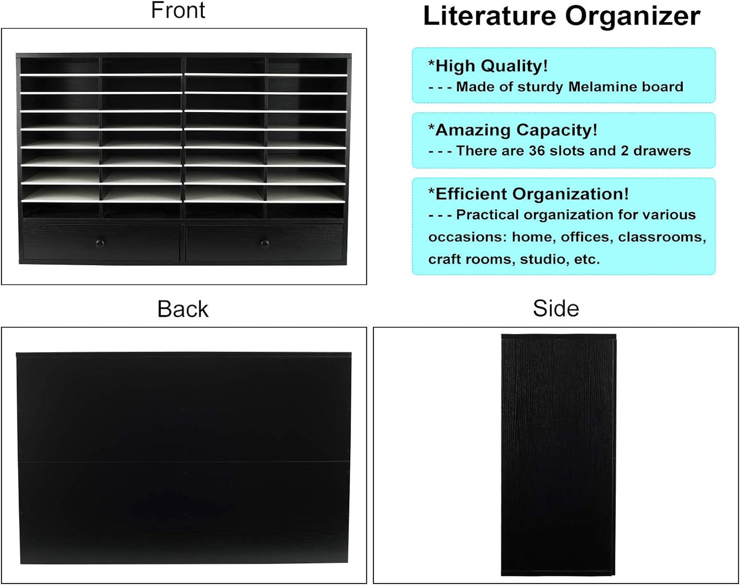 PAG Mail Sorter Organizer, Wood Literature Organizer, Student Mailbox for Classroom, Desktop Bill Paper Organizer for Office Home School, 38 Compartments, Black&White