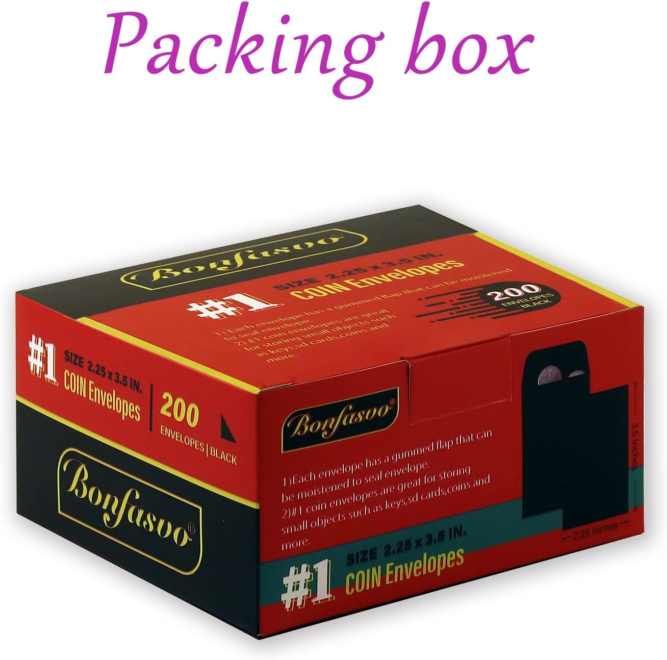 200 Pack #1 Black Coin Envelope 2.25 X 3.5 inches Kraft Envelopes Classic Small Parts Envelopes with Self Adhesive Gummed Flap for Coins Cash Credit Cards Seeds