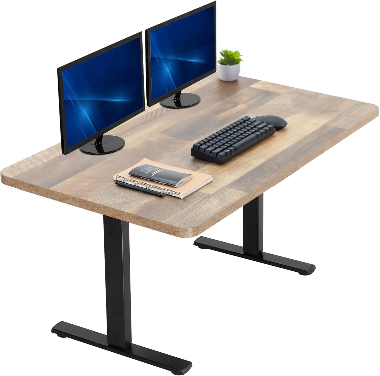 VIVO Electric 43 x 24 in Standing Desk, Memory Height Adjustment, 1B Series, One-Piece Reclaimed Wood Top, Black Frame, DESK-KIT-1B4P
