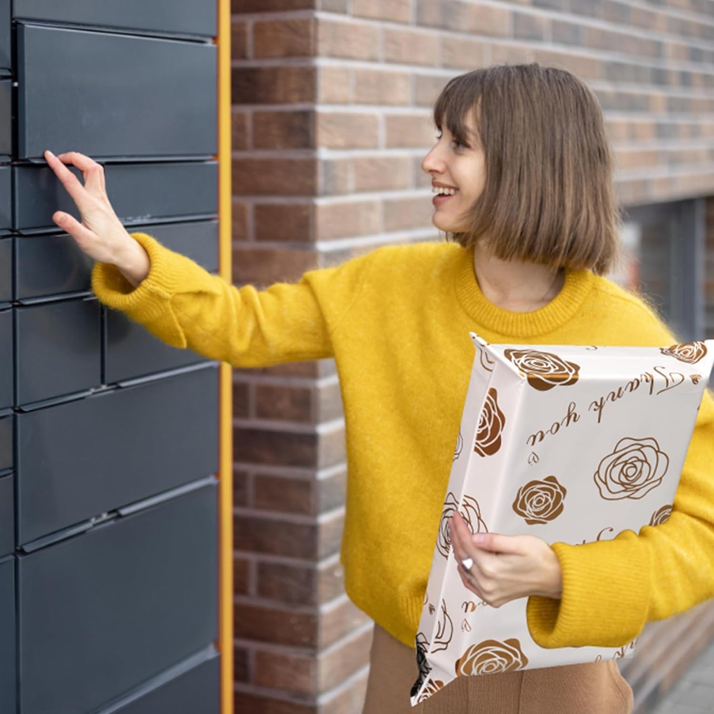 Thank You Poly Mailers 10x13 Inch 25 Pcs - Gold Rose Printed Shipping Bags for Clothing - Waterproof and Tear Resistant Mailing Envelopes - Self-Sealing Packaging Bags for Small Business