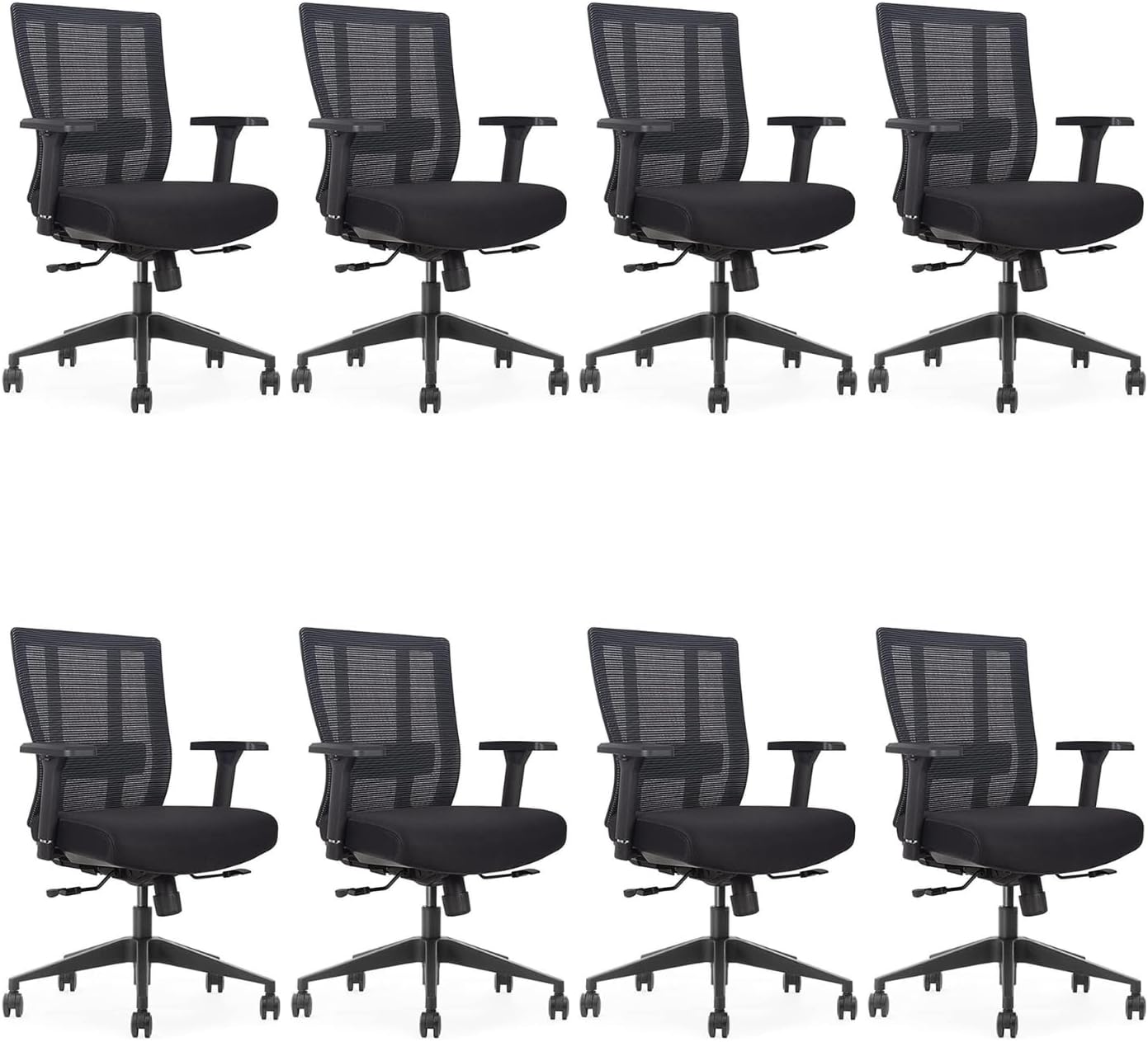 Bitchair Ergonomic Mesh Conference Room Chair - Adjustable Lumbar Support Computer Desk Chair with Height Adjustable Arms - Seat Depth Adjustable Office Chair - (Black) (Pack of 8)