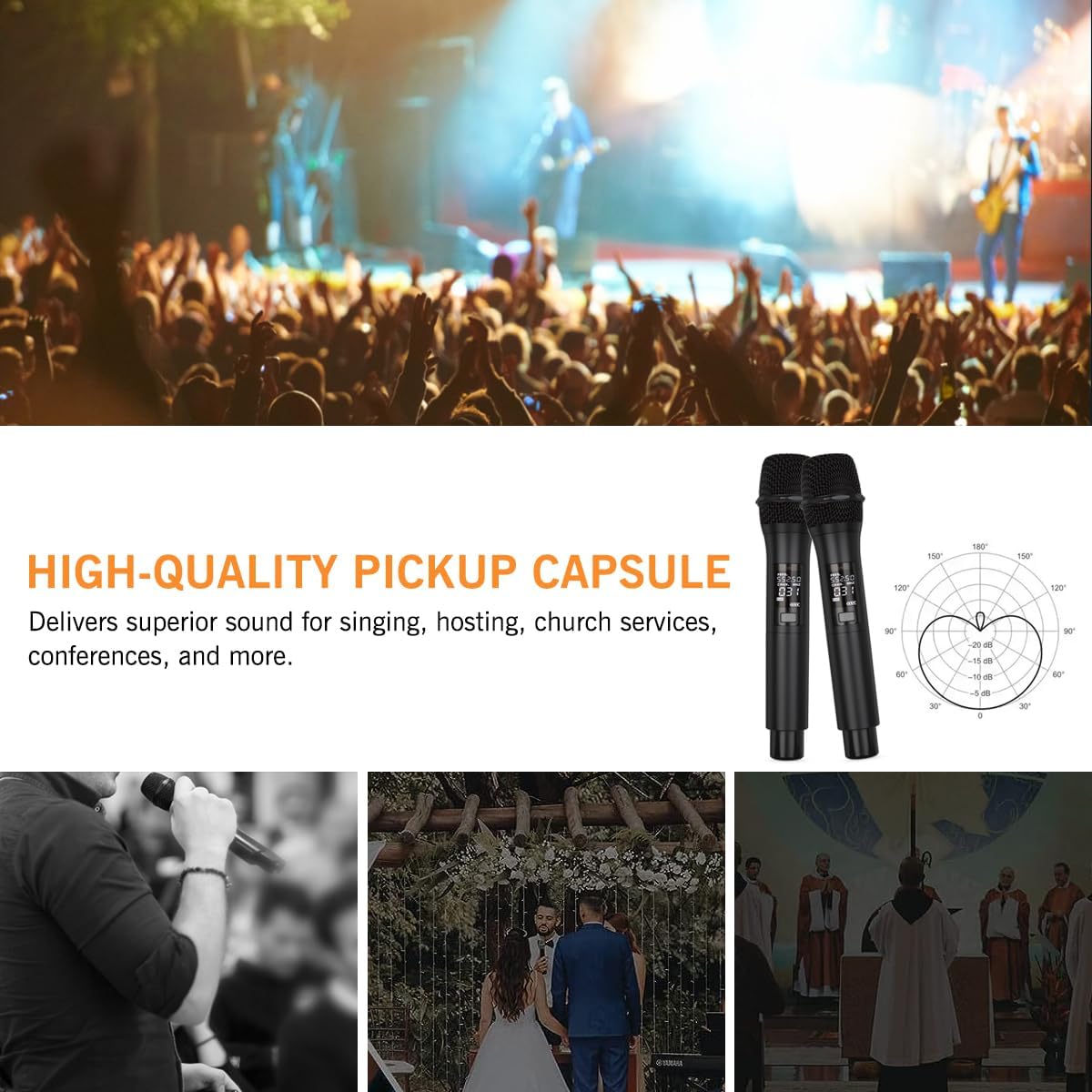 Wireless Microphone System, 4 Channels 4x50 Adjustable UHF Handheld Wireless Microphone Metal Shell for Church, Party, Singing, Speech YU-E40 Cordless Microphone