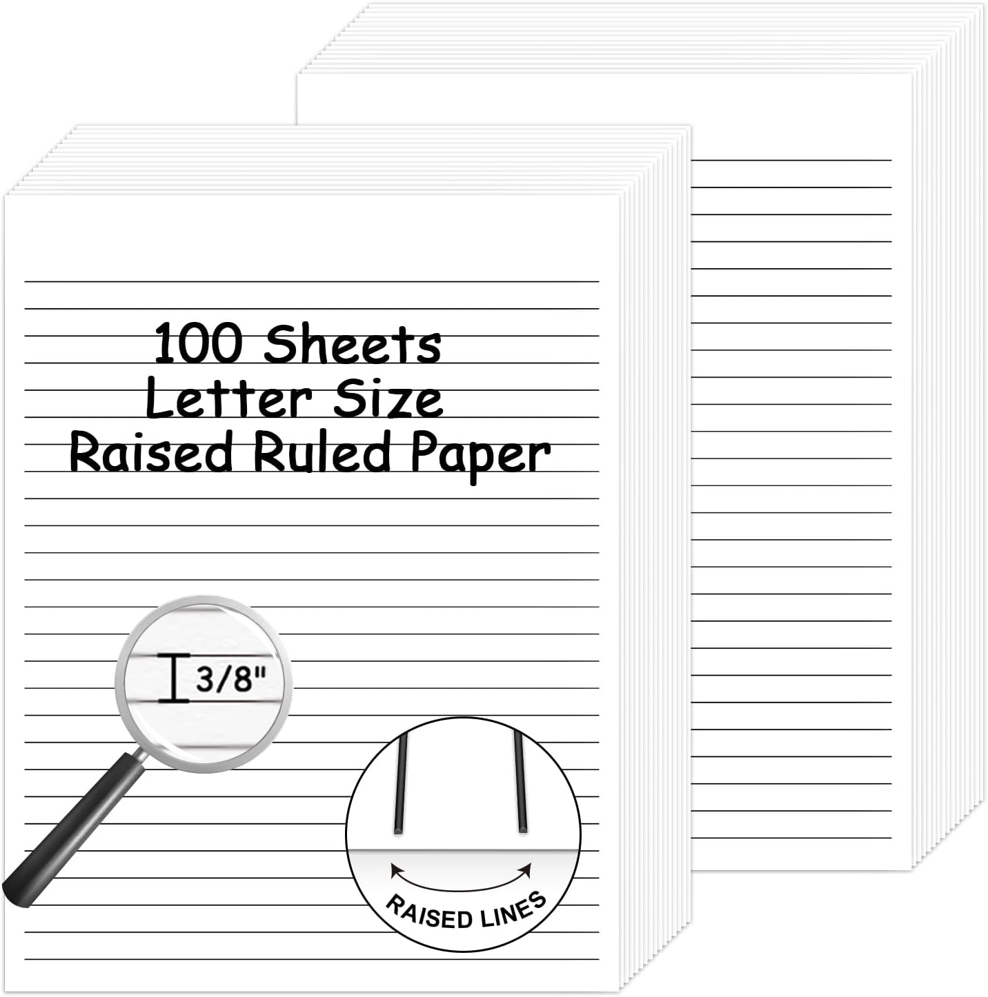 100 Sheets Handwriting Paper 8.5”x11” Narrow Ruled Spacing Raised Line Writing Paper Tactile Handwriting Paper Multi-Sensory Ruled Handwriting Tablet for 3rd Grade and Up