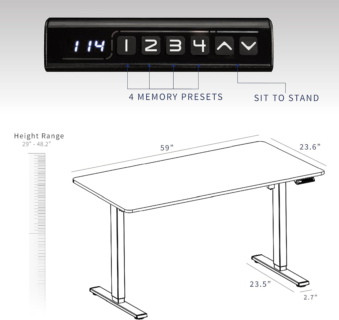 VIVO Electric Dry Erase 60 x 24 in Standing Desk, Memory Height Adjustment, 1B Series, White Marble Pattern Top, Black Frame, DESK-KIT-1B6WM