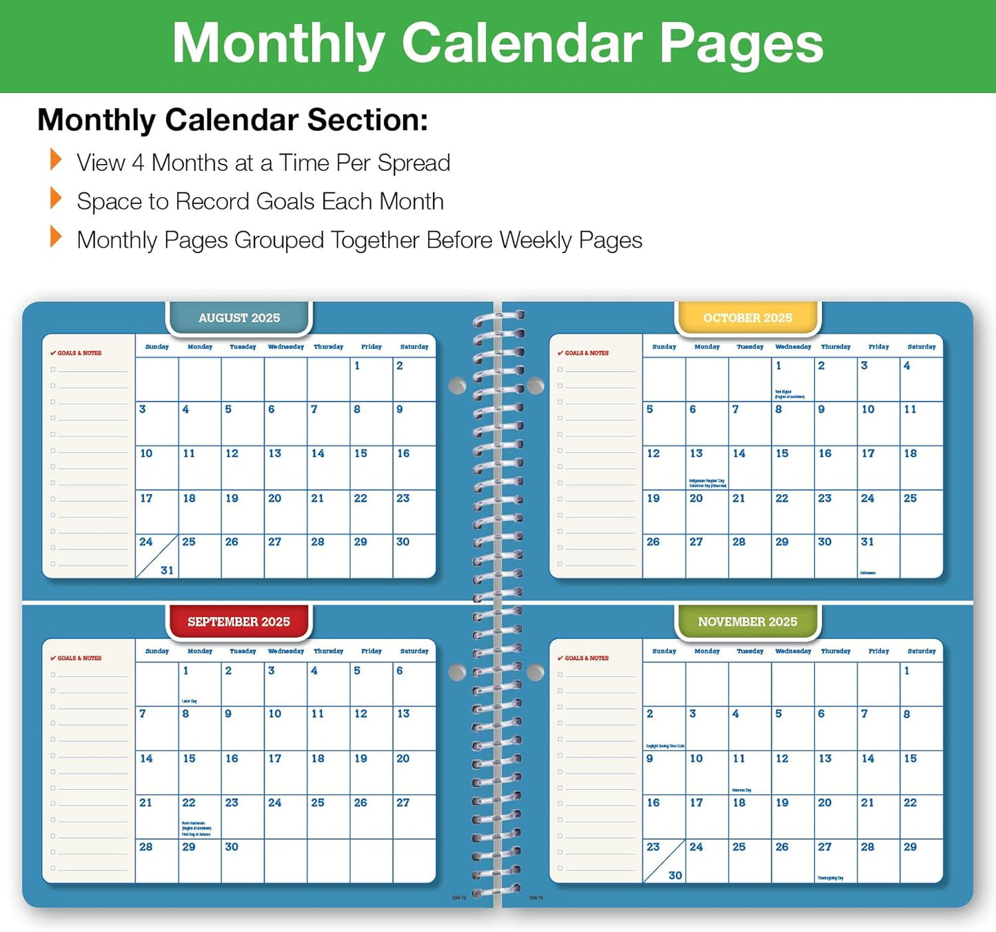 Global Datebooks Dated Middle School or High School Student Planner for Academic Year 2025-2026 Includes Ruler/Bookmark and Planning Stickers (Matrix Style - 7"x9" - Spectrum)