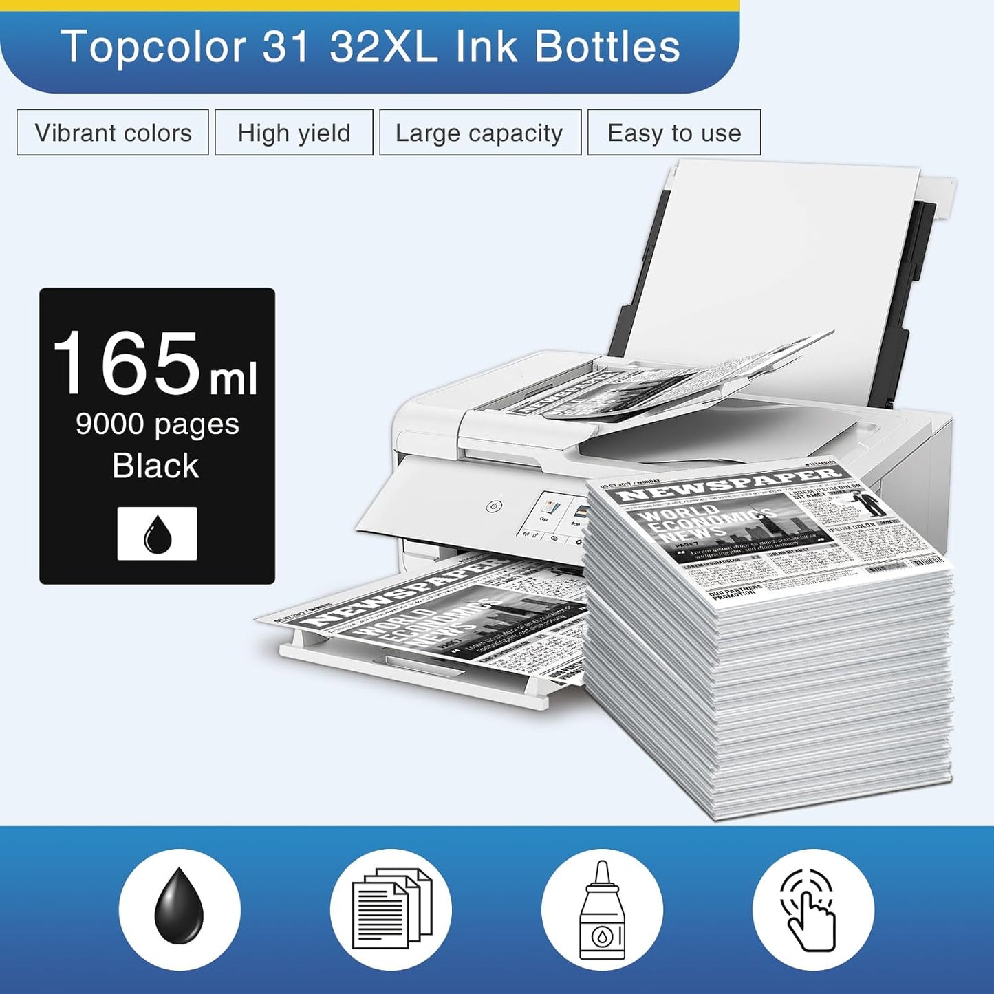 31 32XL Black Ink Bottles Set Compatible Replacement for HP 31 32XL Compatible for HP Smart-Tank 7301 7602 5101 7001 6001 5103 Ink Refill, Smart-Tank Plus 651 551 455 All-in-One Printer 2P