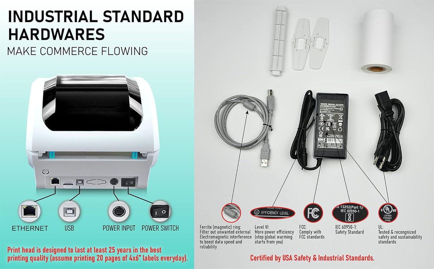 2054A-LAN Ethernet Network Shipping Label Printer for Windows Mac Chromebook iPhone & Android, Support Amazon Ebay Paypal Etsy Shopify ShipStation UPS USPS FedEx, 4x6 Direct Thermal