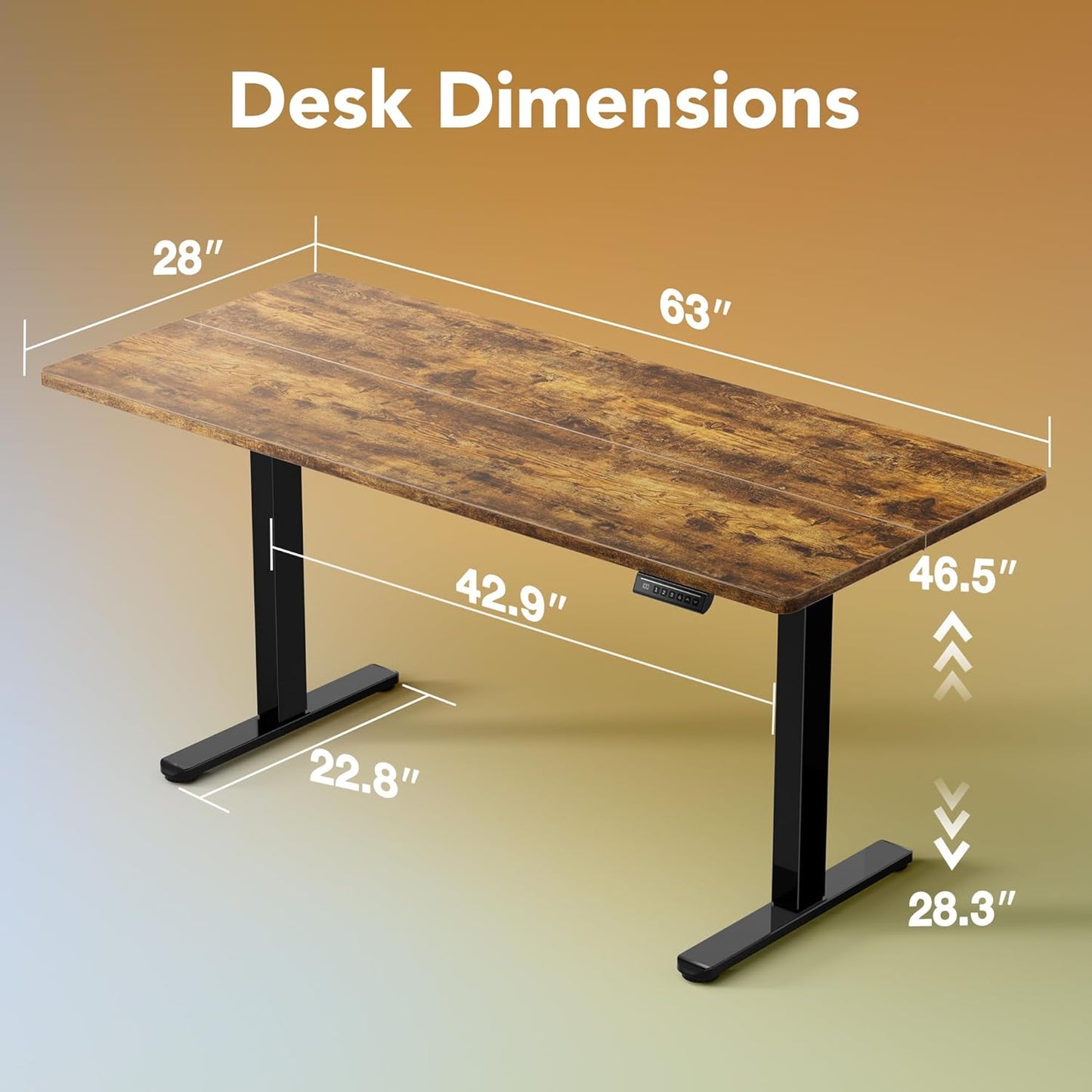 HUANUO 63 x 28 inch Electric Standing Desk Adjustable Height, 4 Memory Height Settings, Sit Stand Up Desk for Home Office & Computer Workstation, Rustic Brown