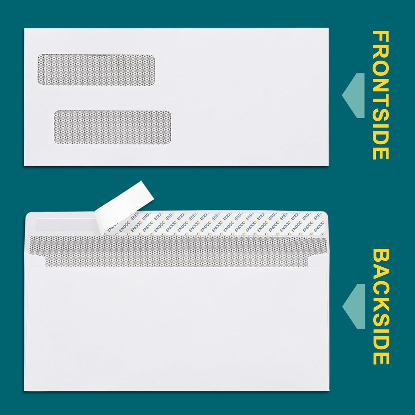 EnDoc 500#8 Double Window Check Envelopes Self Seal, 3 5/8 x 8 5/8" Security Envelopes for QuickBooks Checks, Business Envelopes with Privacy Tinted Pattern, Bright White 24lb Paper
