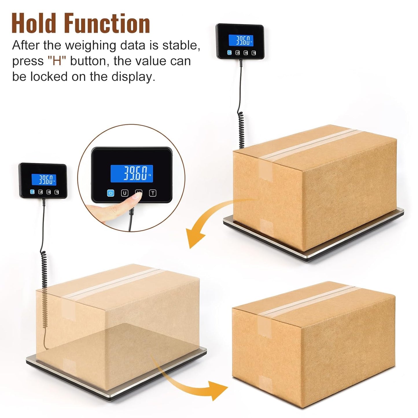 Miseyo 660lbs Heavy Duty Digital Shipping Scale - 0.7oz High Accurate Stainless Steel Postal Scale for Packages, Luggage, Small Business, Warehouse, Battery & Charging Cable Included
