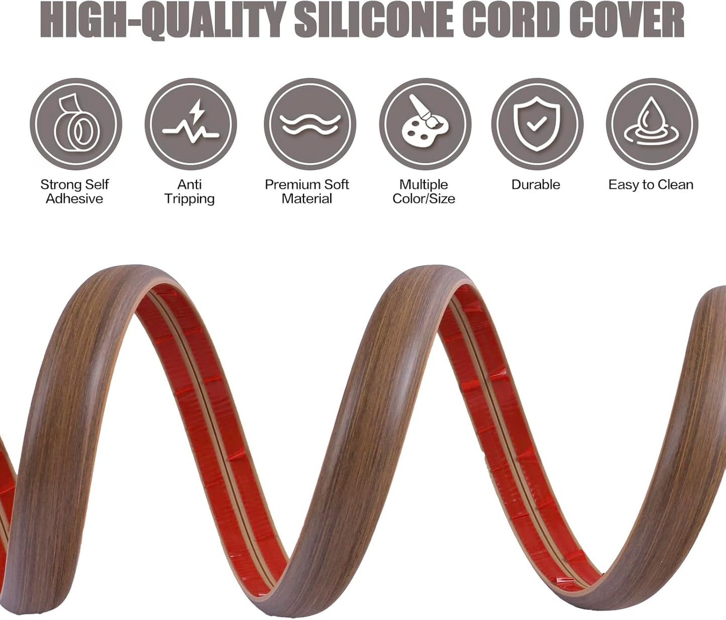 Floor Cord Cover Cable Cavity Self Adhesive Cord Hider Floor 10FT Floor Cable Management Power Cord Protector Floor Electric Cord Covers for Offices, Gym, Exhibitions (Misty Brown Wood, 0.78" x 10')