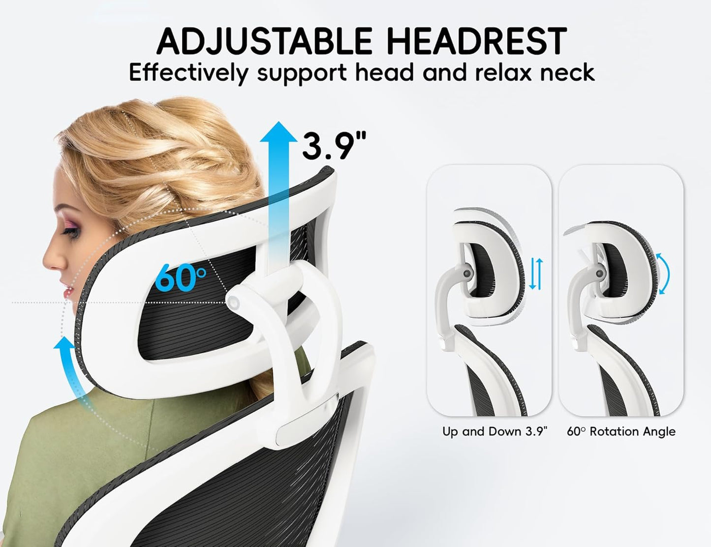 TRALT Office Chair - Ergonomic Office Chair with Back Support, Computer Chair - Home Office Desk Chairs, 330lbs Wide Seat Big and Tall Office Chairs with Headrest, Comfy Desk Chairs (White Black)