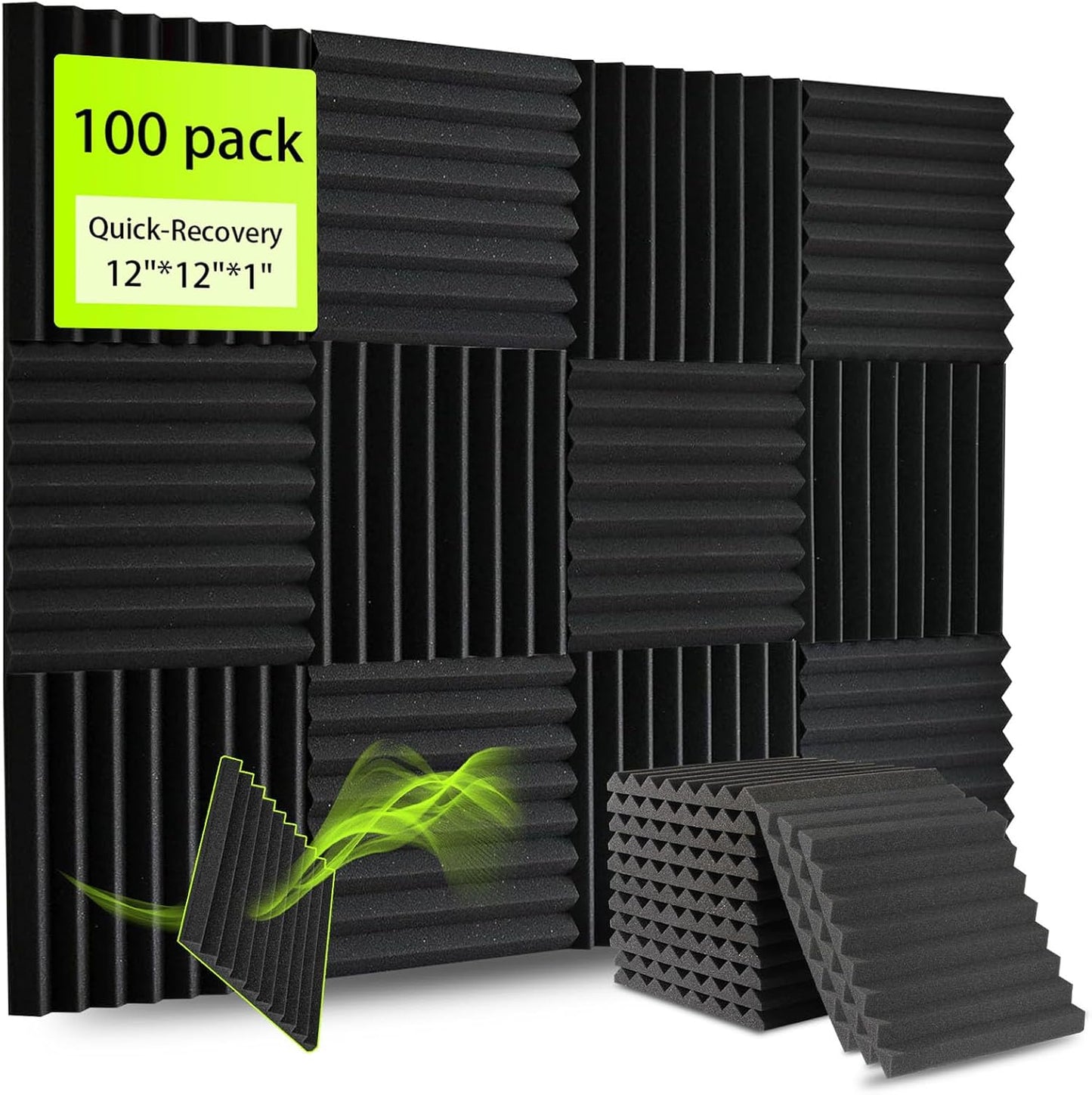 100 Pack Sound Proof Foam Panels for Walls 12x12x1 Inches, Wedges Acoustic Panels Sound Absorbing, Acoustic Foam Panels for Recording Studio, Home, Office, Easy Install, No Adhesive Included