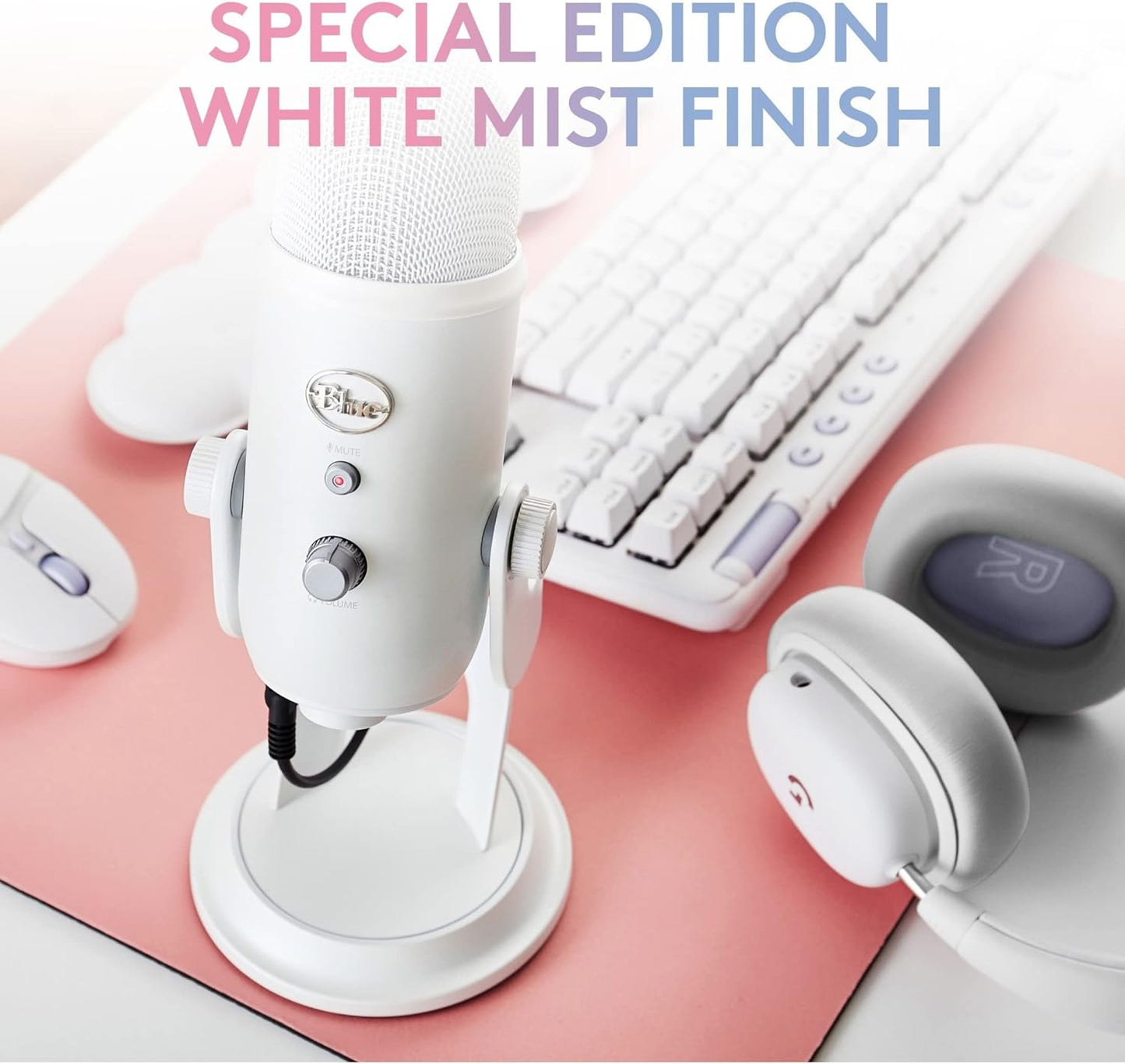 Logitech Creators Blue Yeti USB Microphone for Gaming, Streaming, Podcast, YouTube, Discord, PC, Studio Sound, Plug & Play-White Mist