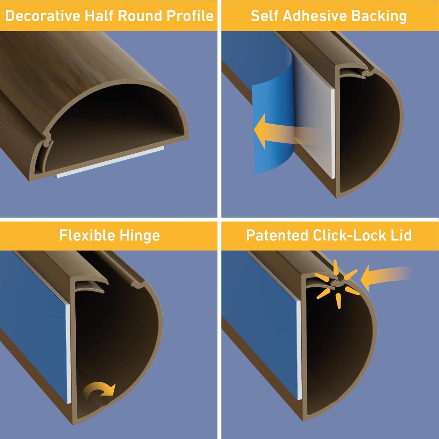 D-Line Half Round Cord Hider, Patented Cable Cover, Hide TV Wall Mount Wires, Raceway for Cords, Decorative Wire Covers, Paintable, Adhesive - 1x 1.18in W x 0.59in H x 39in L - Wood-Effect