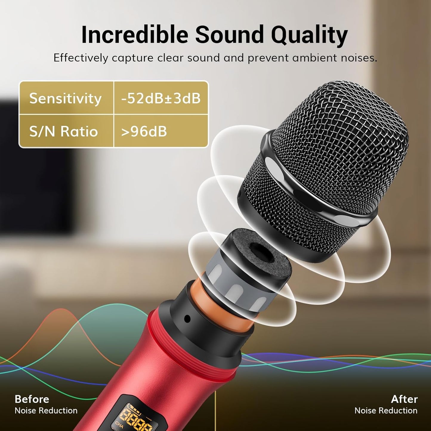 TONOR Wireless Microphones, Dual UHF Metal Cordless Mics with Rechargeable Receiver, Handheld Dynamic Mic System, Microfonos Inalambricos Professional for Karaoke Singing Wedding Part 200ft TW620, Red