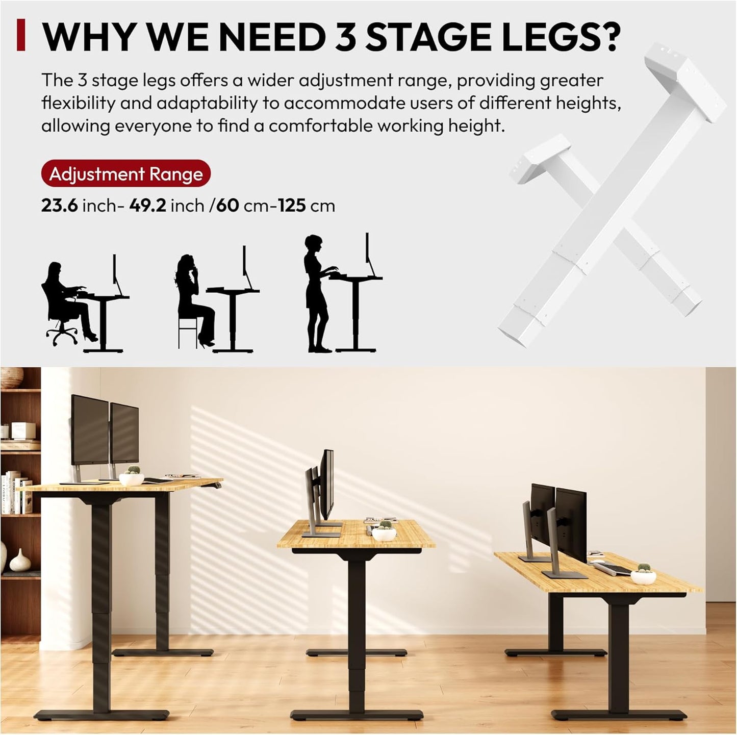 Standing Desk with Dual Motor, 3-Stage Lifting Column, Handset with 3 Preset and Sit-Stand Reminder - 78 inch Whole Piece Real Bamboo Desk/Black Frame, Height Adjustable Desk for Home and Office