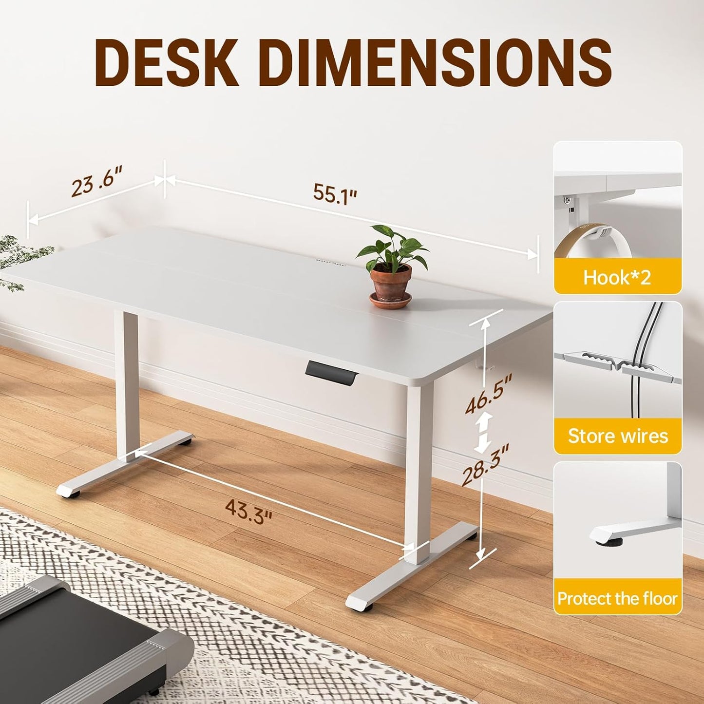 Veken 63x27.6 Inch Large Electric Standing Desk, 4 Memory Heights Adjustable,Sit to Stand Up, Work Home Office Computer Table for Walking Pad, Gifts for Dad, Wooden Desktop Desks, White