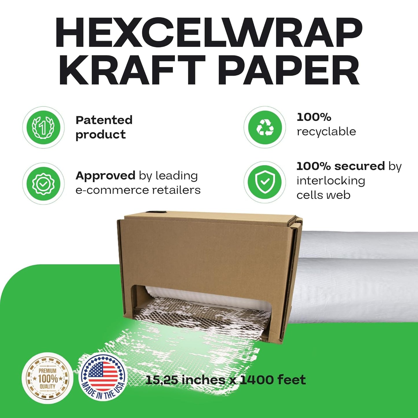 IDL Packaging 15.25" x 1400' Refill Roll (Pack of 1) for MP-1400USW HexcelWrap Honeycomb Packing Paper Station, White - Protective Kraft Paper with Interlocking Slit Design for Shipping