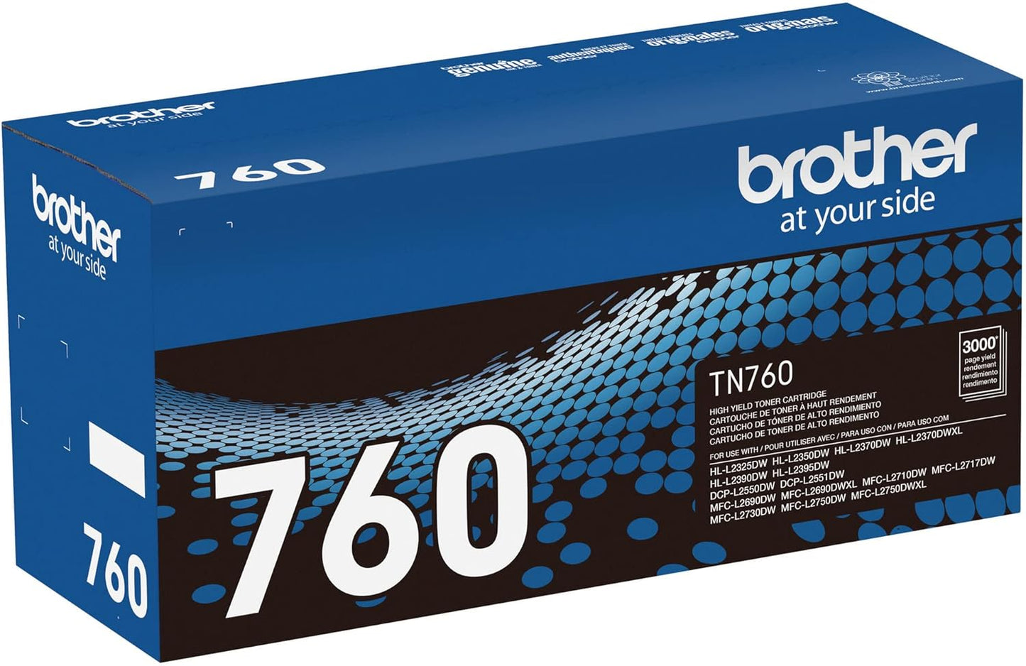Brother Genuine TN760 High Yield Black Toner Cartridge, (for use with MFC-L2710DW MFC-L2750DW HL-L2350DW HL-L2370DW HL-L2395DW HL-L2390DW DCP-L2550DW Printers) (Pack of 3)