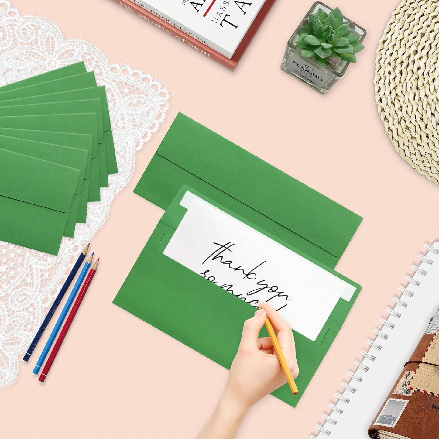 100 Pack #10 Business Envelopes, Green Standard Envelopes Self Seal, Letter Size Mailing Envelopes for Checks Letters Invoices Statements Birthday Graduation Wedding, 4 1/8 x 9 1/2 Inch