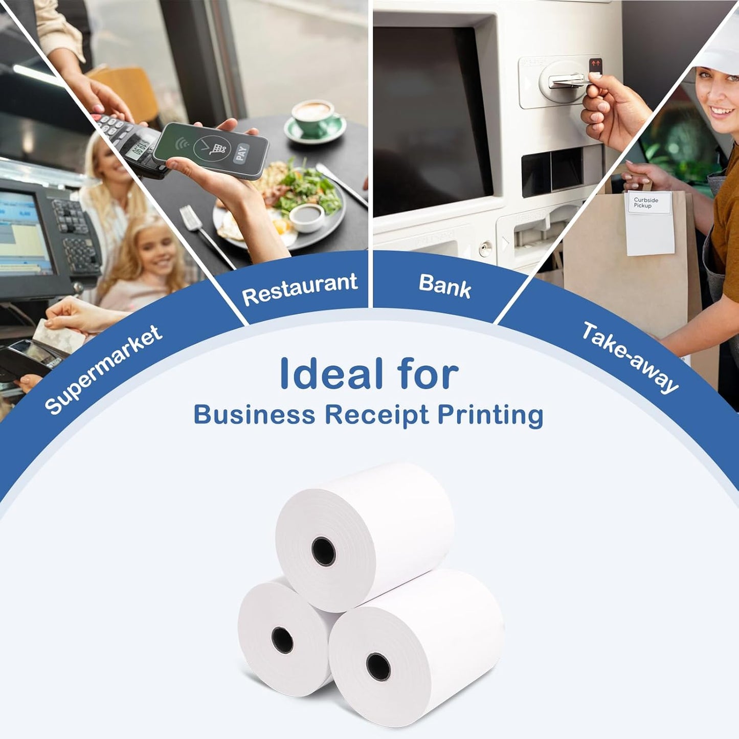 10 Rolls 3 1/8 x 230 Thermal Paper Receipt Rolls Cash Register POS Receipt, Thermal Ppaper Rolls Fits All Credit Card Terminal BPA Free Receipt Paper- Pony Packaging, White