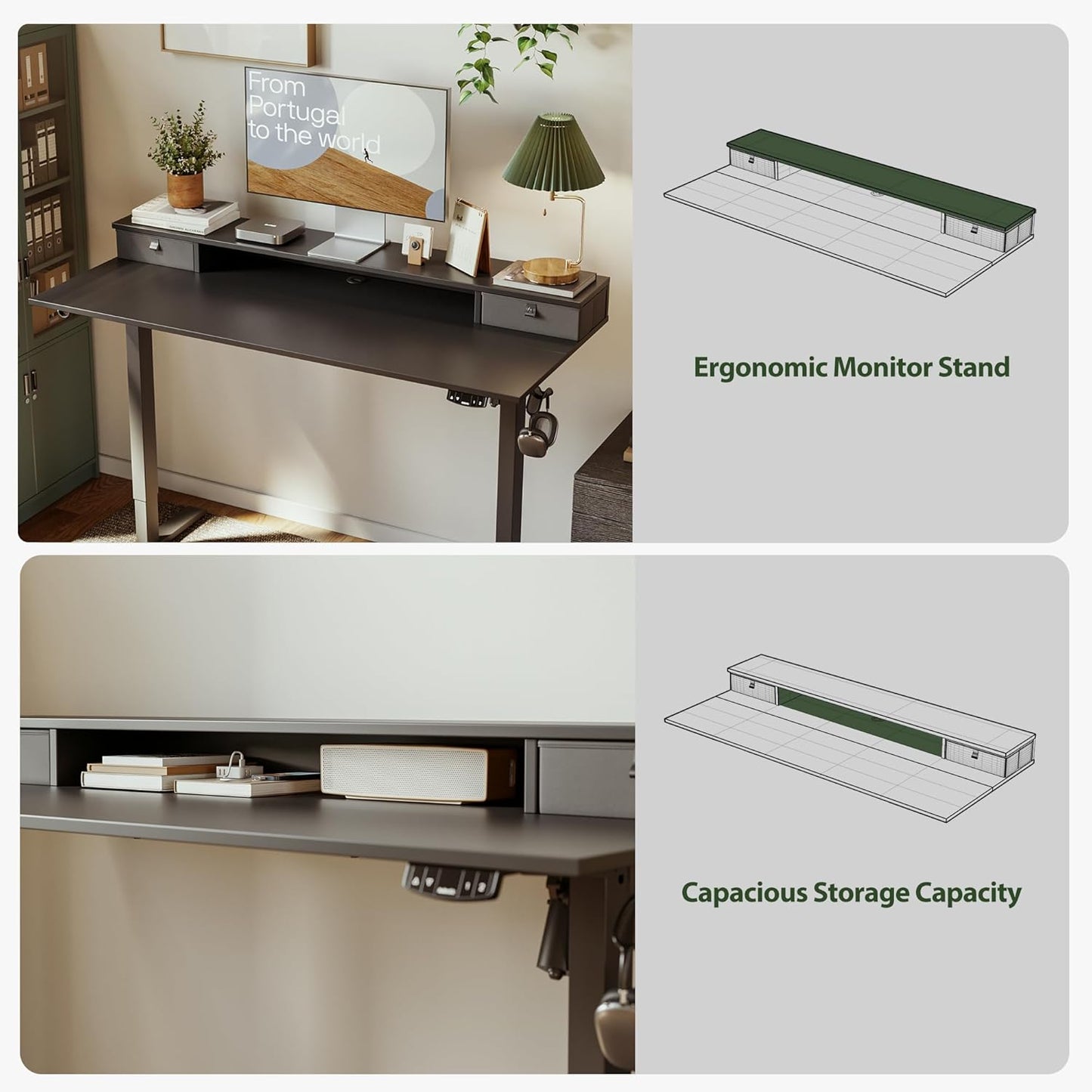 Agilestic 48 x 23 Inches Electric Standing Desk with 2 Storage Drawers, Adjustable Height Sit and Stand Computer Table with Splice Board, Black