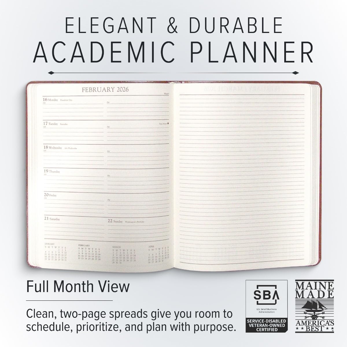 Gallery Leather Academic Planner 2025-2026, Teacher and Student Weekly Monthly Planner, Elegantly Bound Calendar with Gold-Gilded Page Edges, 18 Months - Caribbean Aqua - 9x7"