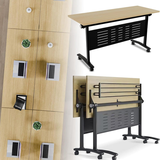 Folding Conference Room Table, Modern Conference Tables with Wheels, Large Rectangular Mobile Training Tables for Office Classroom, Foldable Modular Boardroom Seminar Table Maple (2pack L47.2in)