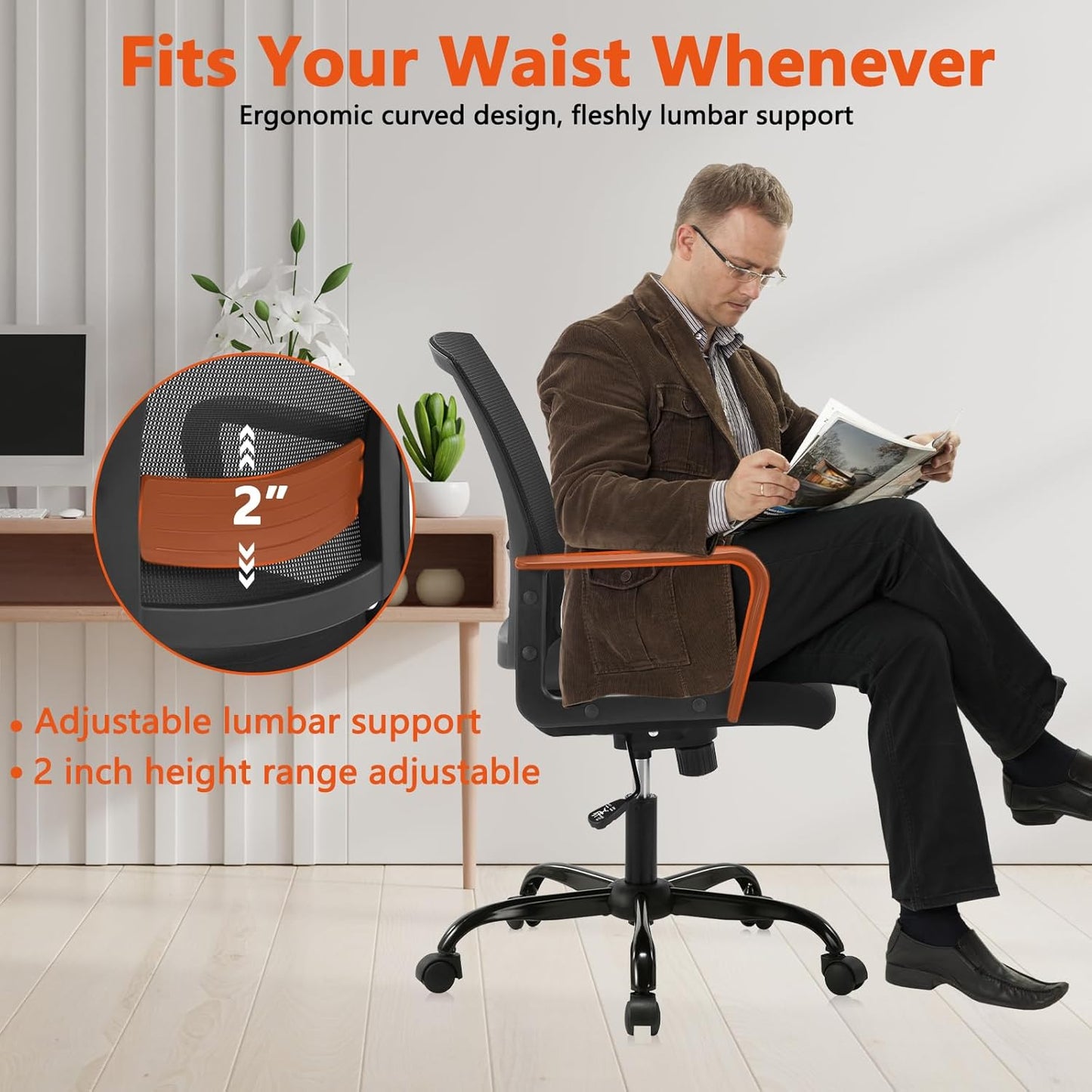 CLATINA Ergonomic Rolling Mesh Desk Chair with Executive Lumbar Support and Adjustable Swivel Design for Home Office Computer Black 8 Pack