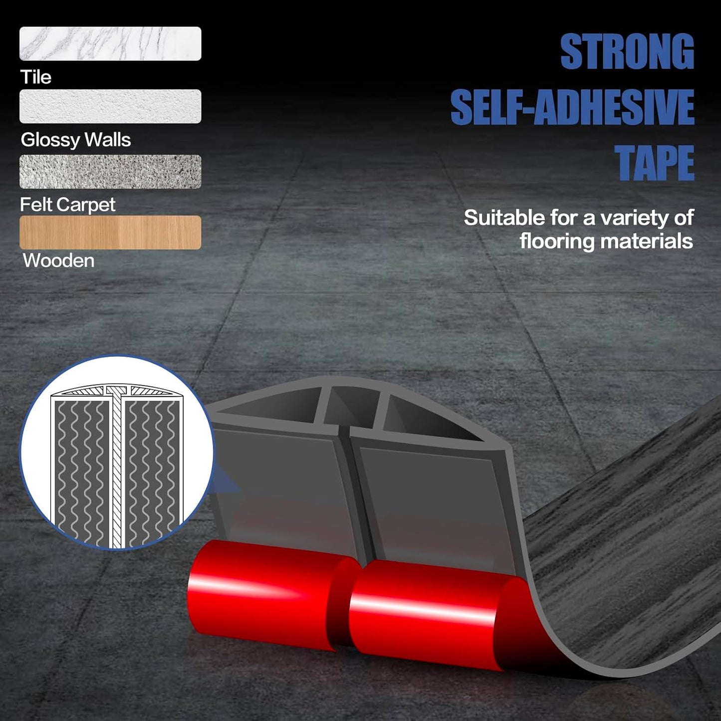 Floor Cord Cover Self Adhesive Cord Hider,10FT Cable Management, Extension Strip Protector for Wires, Prevent Cable Trips for Offices, Gyms, Exhibitions Cavity:0.39"(W) x 0.27"(H) Wooddarkblack