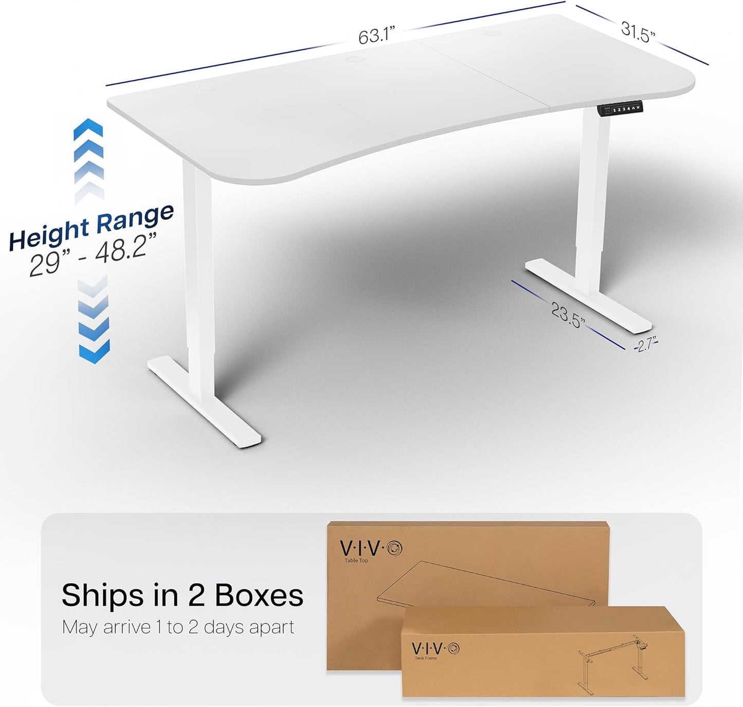 VIVO Electric 63 x 32 in Standing Desk, Memory Height Adjustment, 1B Series, White Top White Frame, DESK-KIT-1W1W