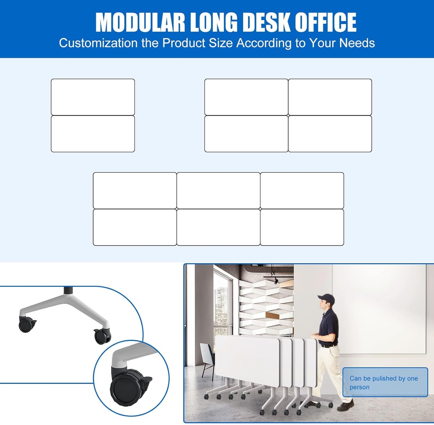 Conference Table, Folding Conference Desk Modern White, Seminar Table with Wheels, 2-10 People for Office, Meeting Break Room (6, 1915, 55IN)