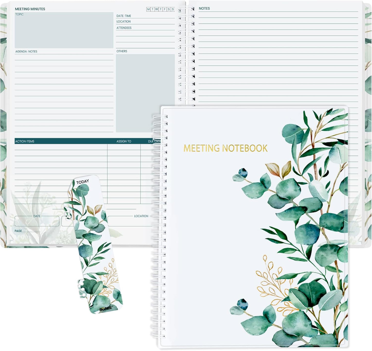 SUNEE Half Meeting Half Note - 8.5"x11" Professional Notebooks for Work - 160 Pages, A4 Size Project Planner, Spiral Meeting Agenda/Minutes Organizer for Women Men, Note Taking, Office & Business