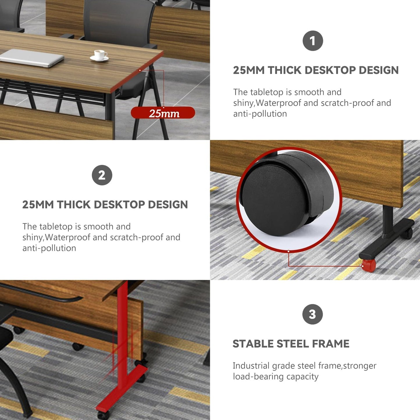 Folding Conference Table,Mobile Conference Room Tables Rolling Meeting Table with Caster Wheels,Flip Top Mobile Training Table,Foldable Rectangle Seminar Tables for Office,Classr (4pack, 55.1in)