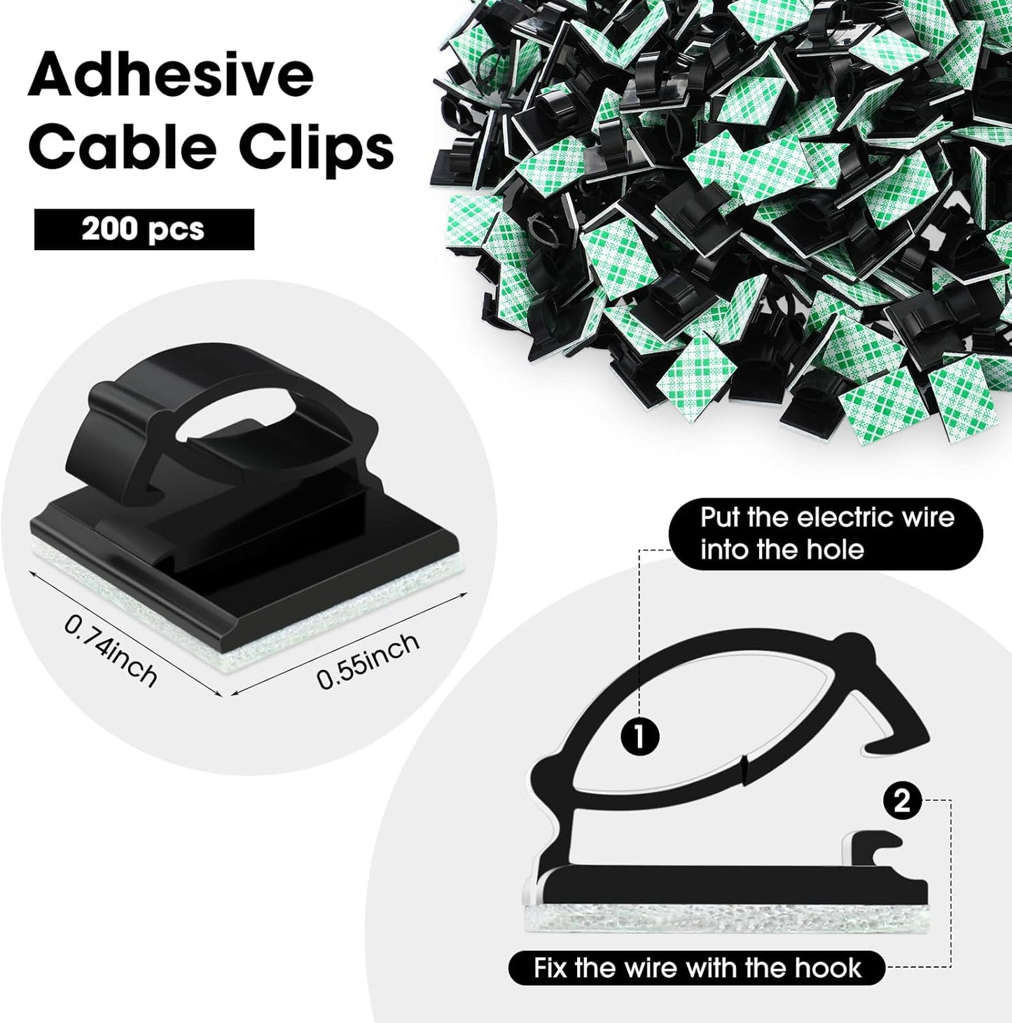 EBOOT 200 Pieces Adhesive Cable Clips Wire Clips Cable Wire Management Wire Cable Holder Clamps Cable Tie Holder for Car, Office and Home