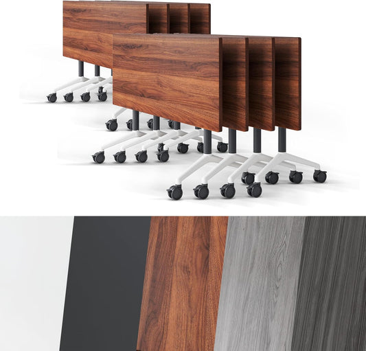 Conference Room Table, Folding Conference Tables,Thicken Grey Tabletop,Flip Top Wooden Seminar Meeting Room Table for Conference Room Offices (8, Walnut, 70.8”)