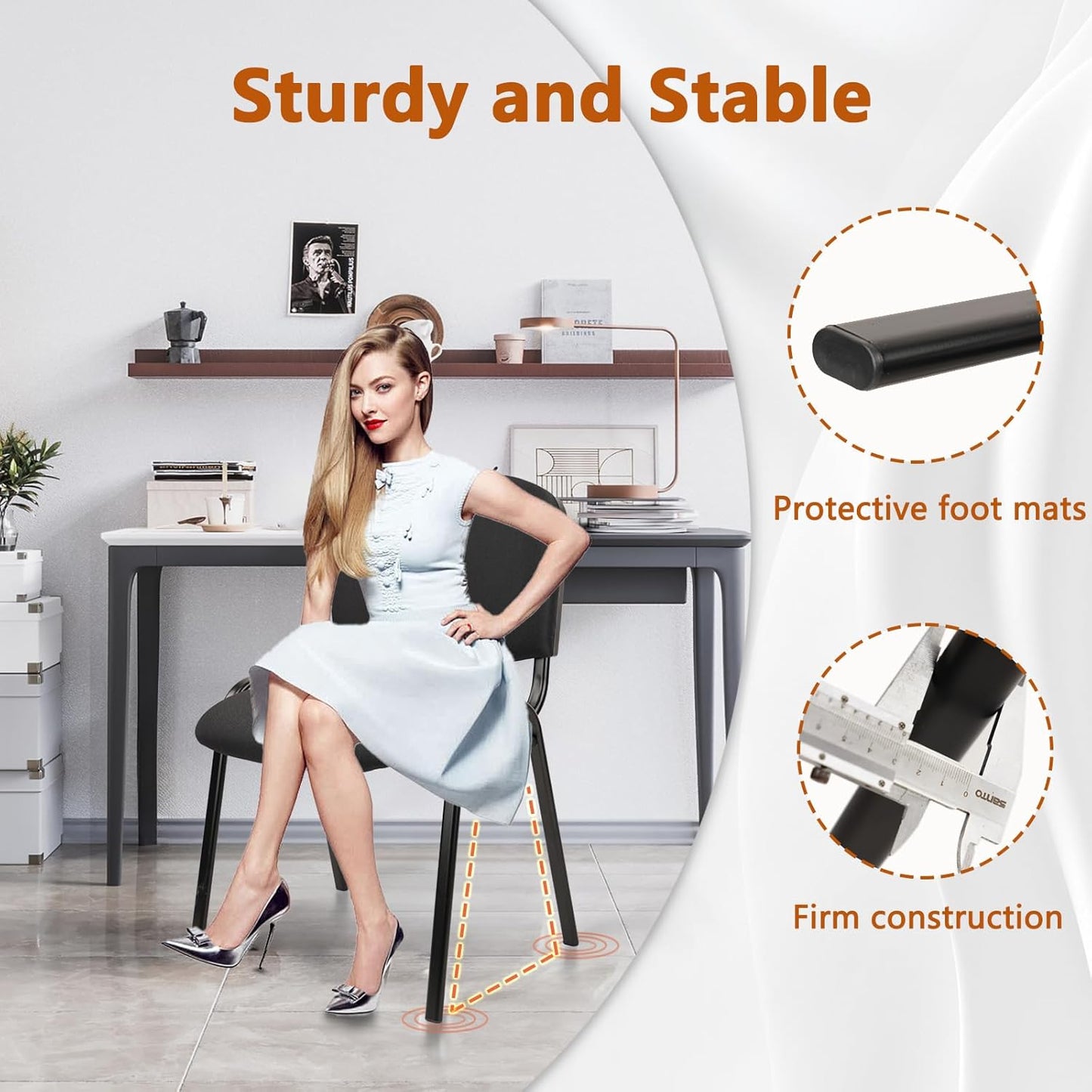 CLATINA Set of 5 Pack Stackable Waiting Room Chairs Fabric Black Reception Chair Metal with Thickened Seat Back Cushion for Waiting Conference Room Guest Stool (5 Pack)