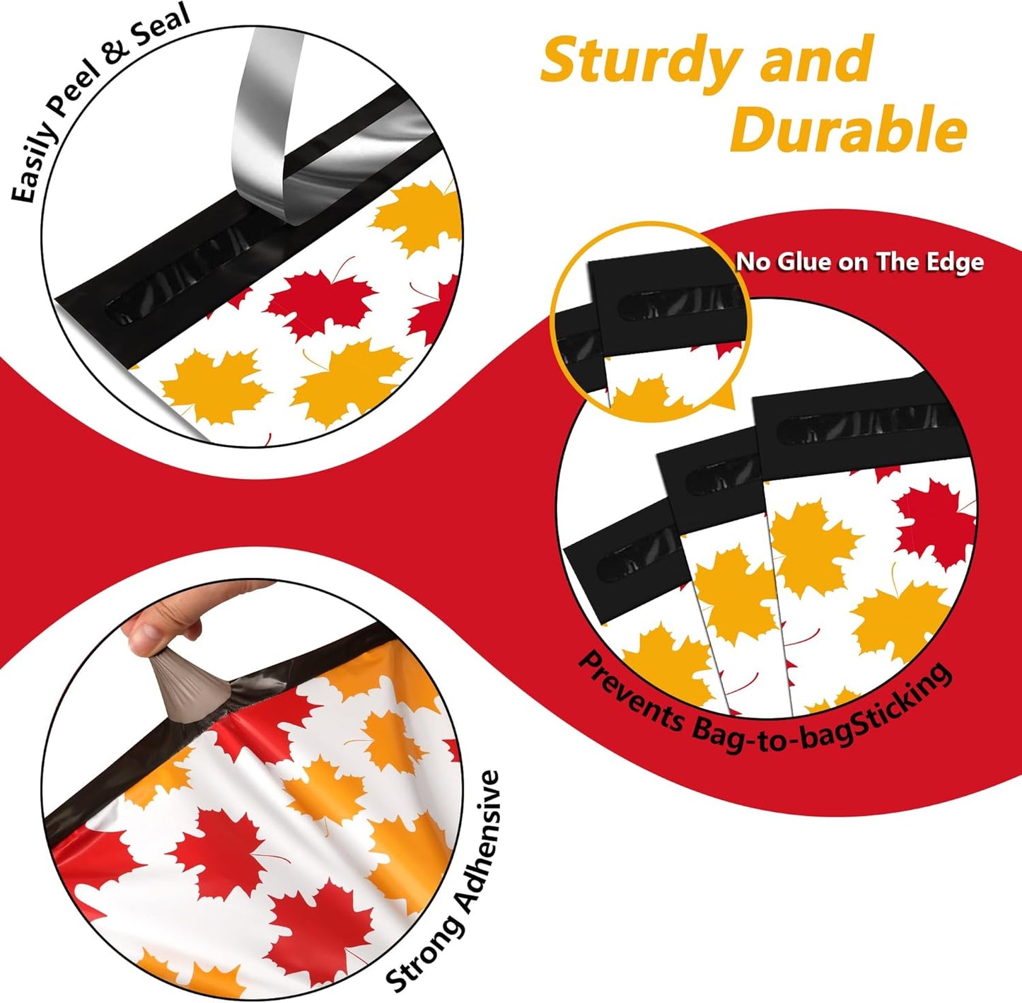 Poly Mailers 6x9 Inch 100 Pcs - Maple Leaf printed Shipping Bags, 2.4mil Thickness, Waterproof and Tear Resistant Mailing Envelopes, Self-Sealing Packaging Bags for Small Business