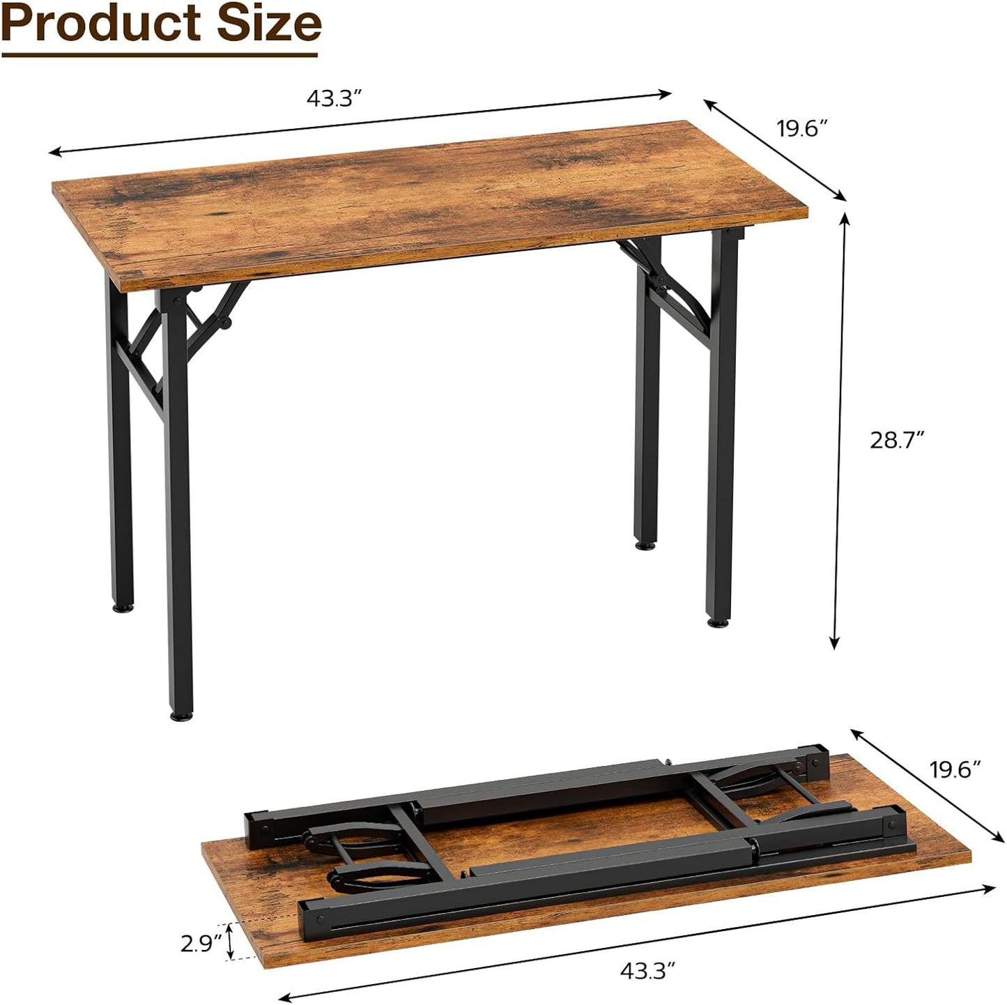 TEMI Small Computer Desk Folding Table - 43.3" Foldable Office Desk, No Assembly, Perfect for Small Spaces in Bedroom, Dorm, or Apartment, Portable Mini Desk or Study Table with Compact Design, Brown