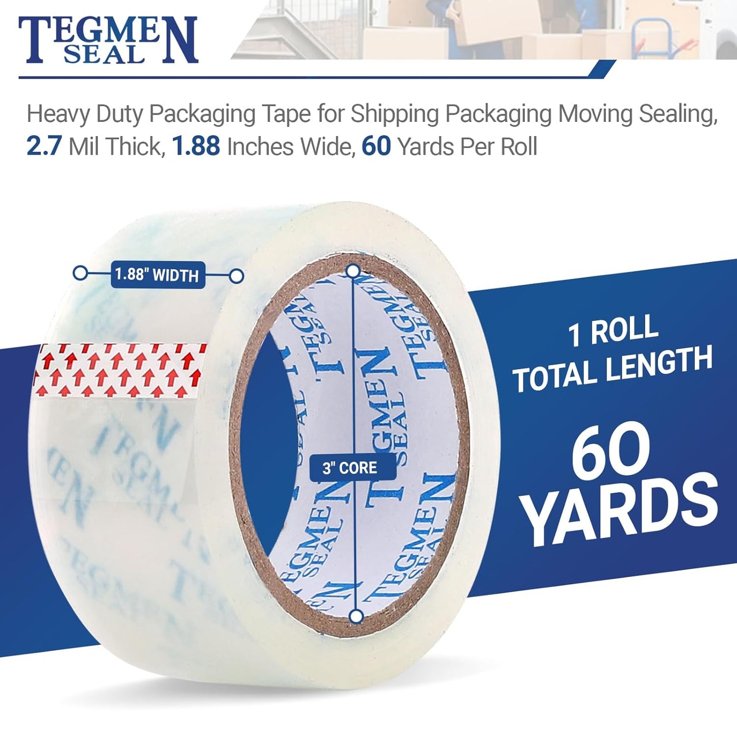 Heavy Duty Clear Packing Tape with Dispenser Combo for Shipping, Moving & Storage,Thicker Clear Packing Tape, 1.88 inches Wide, 60 Yards Per Roll, 36 Pack 2160 Total Yards