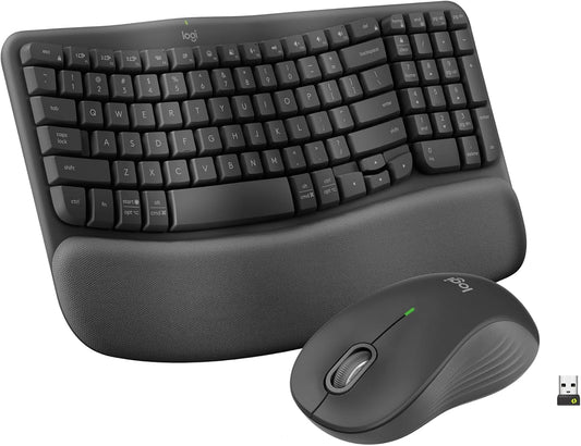 Logitech Wave Keys MK670 Combo, Wireless Ergonomic Keyboard with Signature M550 L Wireless Mouse, Comfortable Natural Typing, Bluetooth, Logi Bolt, for Multi-OS, Windows/Mac - Graphite