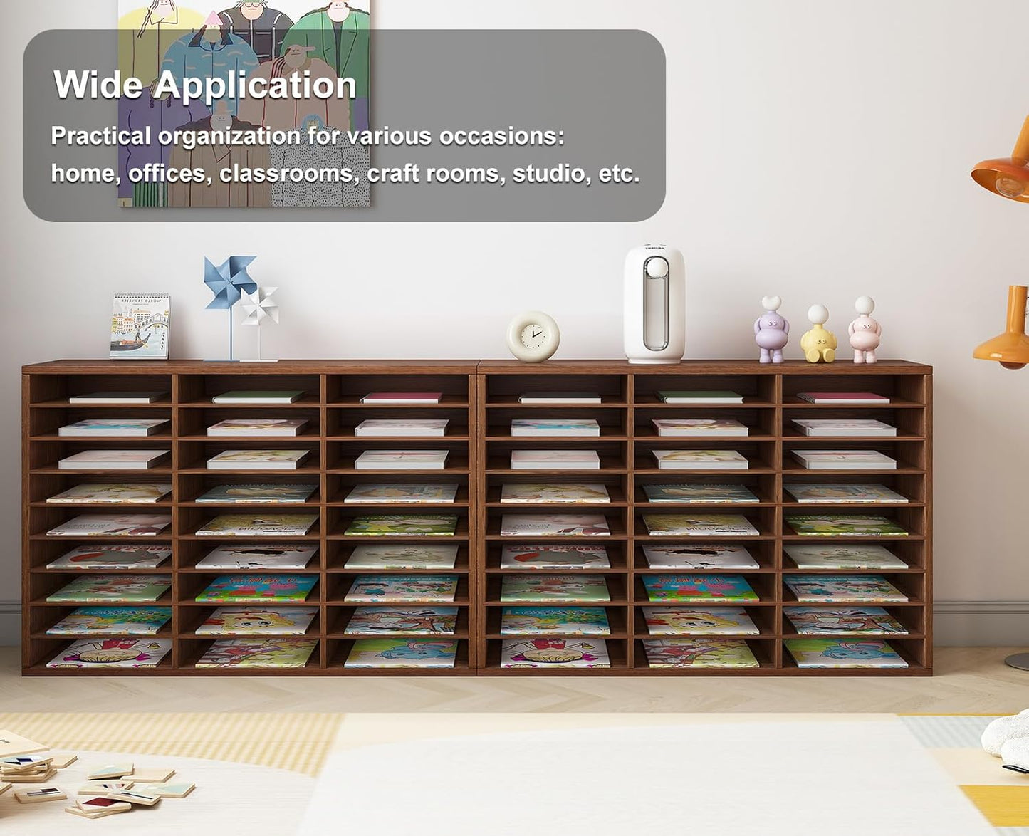 PAG Mail Sorter Organizer, Wood Literature Organizer, Student Mailbox for Classroom, Desktop Bill Paper Organizer for Office Home School, 27 Compartments, Brown