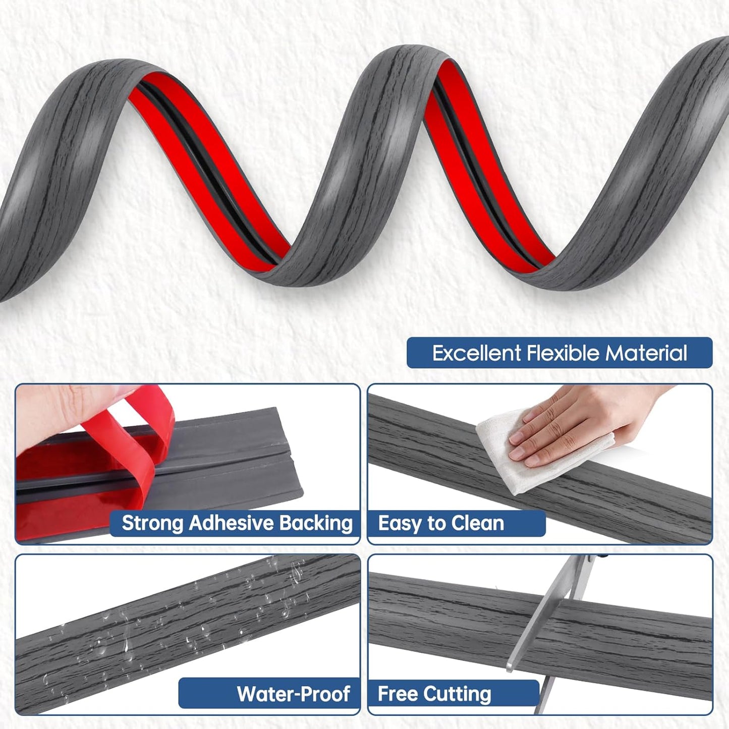 Floor Cord Cover for Wires on Floor Self Adhesive Cord Hider Floor Cable Management Wire Covers for Cords Protector Prevent Cable Trips Cord Cavity W 0.32" x H 0.32", Deep Gray Wood, 3.3Ft